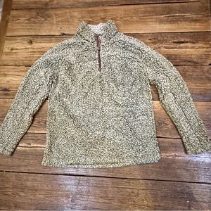 True Grit Green Frosted Tip 1/4 Zip Pull Over Sherpa Jacket Shirt Small